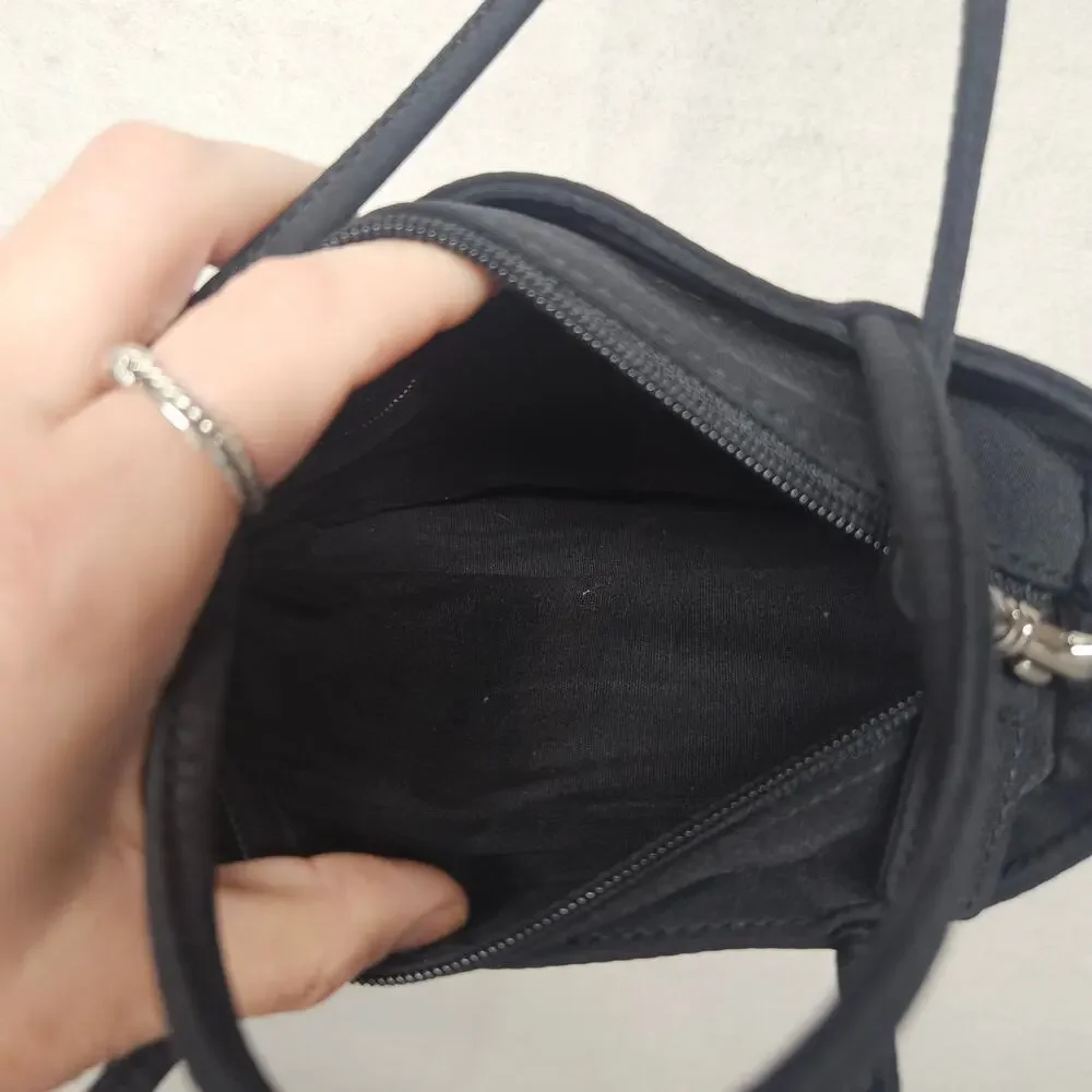 Vintage Esprit Black Nylon Mini Crossbody Bag Silver Hardware Y2K Top Handle